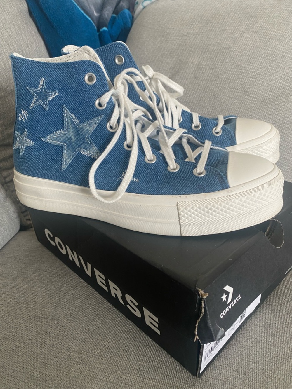 Converse Women's High-Top Denim Blue Star Platform Sneakers Sz 9
